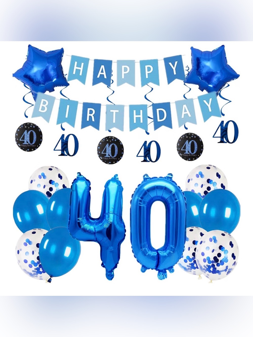 Blue 40th Birthday Party Balloon Decoration Kit